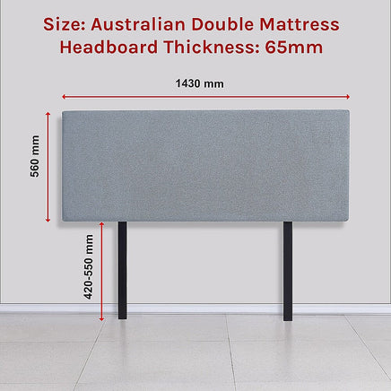 Linen Fabric Double Bed Deluxe Headboard Bedhead - Berlin Blue Furniture Kings Warehouse 