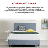 Linen Fabric Double Bed Deluxe Headboard Bedhead - Berlin Blue Furniture Kings Warehouse 