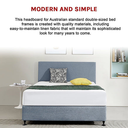 Linen Fabric Double Bed Deluxe Headboard Bedhead - Berlin Blue Furniture Kings Warehouse 