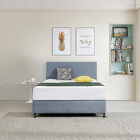 Linen Fabric Double Bed Deluxe Headboard Bedhead - Berlin Blue Furniture Kings Warehouse 