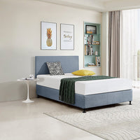 Linen Fabric Double Bed Deluxe Headboard Bedhead - Berlin Blue Furniture Kings Warehouse 