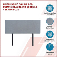 Linen Fabric Double Bed Deluxe Headboard Bedhead - Berlin Blue Furniture Kings Warehouse 