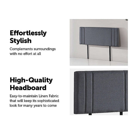 Linen Fabric Double Bed Deluxe Headboard Bedhead - Grey Furniture Kings Warehouse 