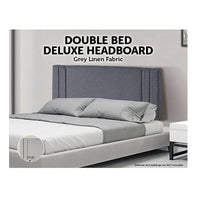 Linen Fabric Double Bed Deluxe Headboard Bedhead - Grey Furniture Kings Warehouse 