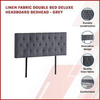 Linen Fabric Double Bed Deluxe Headboard Bedhead - Grey Furniture Kings Warehouse 