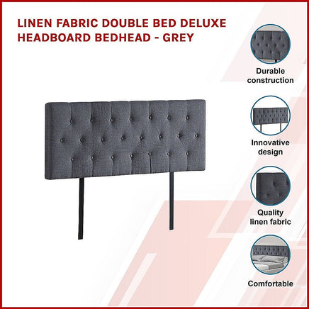 Linen Fabric Double Bed Deluxe Headboard Bedhead - Grey Furniture Kings Warehouse 