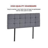 Linen Fabric Double Bed Deluxe Headboard Bedhead - Grey Furniture Kings Warehouse 