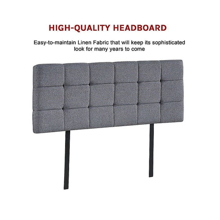 Linen Fabric Double Bed Deluxe Headboard Bedhead - Grey Furniture Kings Warehouse 
