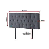 Linen Fabric Double Bed Deluxe Headboard Bedhead - Grey Furniture Kings Warehouse 