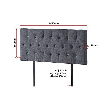 Linen Fabric Double Bed Deluxe Headboard Bedhead - Grey Furniture Kings Warehouse 
