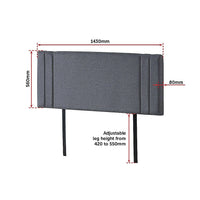 Linen Fabric Double Bed Deluxe Headboard Bedhead - Grey Furniture Kings Warehouse 