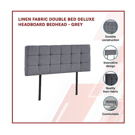 Linen Fabric Double Bed Deluxe Headboard Bedhead - Grey Furniture Kings Warehouse 