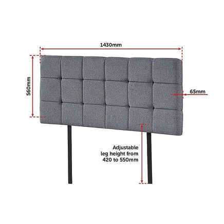 Linen Fabric Double Bed Deluxe Headboard Bedhead - Grey Furniture Kings Warehouse 