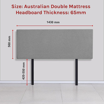 Linen Fabric Double Bed Deluxe Headboard Bedhead - Night Ash Furniture Kings Warehouse 