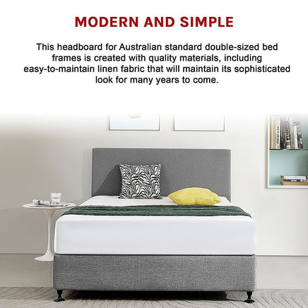 Linen Fabric Double Bed Deluxe Headboard Bedhead - Night Ash Furniture Kings Warehouse 