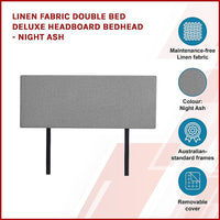 Linen Fabric Double Bed Deluxe Headboard Bedhead - Night Ash Furniture Kings Warehouse 