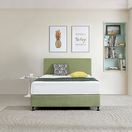 Linen Fabric Double Bed Deluxe Headboard Bedhead - Olive Green Furniture Kings Warehouse 
