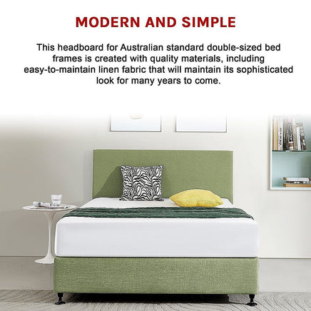 Linen Fabric Double Bed Deluxe Headboard Bedhead - Olive Green Furniture Kings Warehouse 