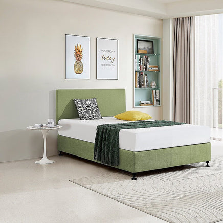 Linen Fabric Double Bed Deluxe Headboard Bedhead - Olive Green Furniture Kings Warehouse 