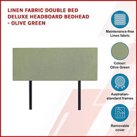 Linen Fabric Double Bed Deluxe Headboard Bedhead - Olive Green Furniture Kings Warehouse 