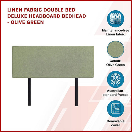 Linen Fabric Double Bed Deluxe Headboard Bedhead - Olive Green Furniture Kings Warehouse 