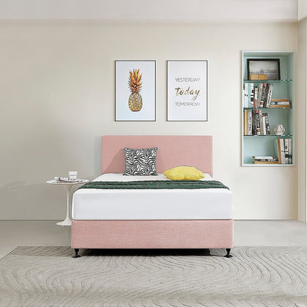 Linen Fabric Double Bed Deluxe Headboard Bedhead - Pale Pink Furniture Kings Warehouse 