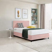 Linen Fabric Double Bed Deluxe Headboard Bedhead - Pale Pink Furniture Kings Warehouse 