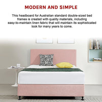 Linen Fabric Double Bed Deluxe Headboard Bedhead - Pale Pink Furniture Kings Warehouse 