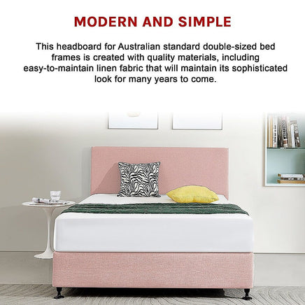 Linen Fabric Double Bed Deluxe Headboard Bedhead - Pale Pink Furniture Kings Warehouse 