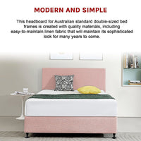 Linen Fabric Double Bed Deluxe Headboard Bedhead - Pale Pink Kings Warehouse 