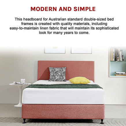 Linen Fabric Double Bed Deluxe Headboard Bedhead - Pearl Copper Brown Furniture Kings Warehouse 