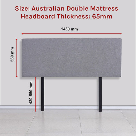 Linen Fabric Double Bed Deluxe Headboard Bedhead - Slate Ash Furniture Kings Warehouse 