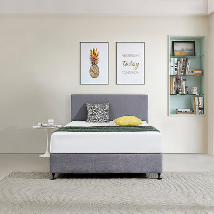 Linen Fabric Double Bed Deluxe Headboard Bedhead - Slate Ash Furniture Kings Warehouse 