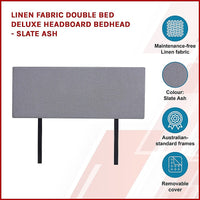 Linen Fabric Double Bed Deluxe Headboard Bedhead - Slate Ash Furniture Kings Warehouse 