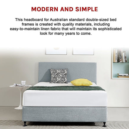 Linen Fabric Double Bed Deluxe Headboard Bedhead - Stone Grey Furniture Kings Warehouse 