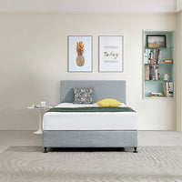 Linen Fabric Double Bed Deluxe Headboard Bedhead - Stone Grey Furniture Kings Warehouse 