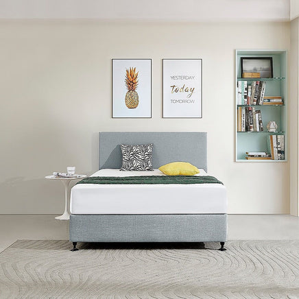Linen Fabric Double Bed Deluxe Headboard Bedhead - Stone Grey Furniture Kings Warehouse 