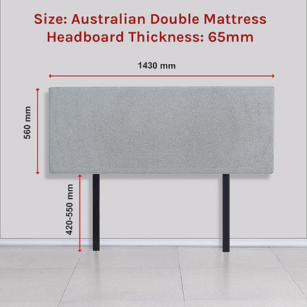 Linen Fabric Double Bed Deluxe Headboard Bedhead - Stone Grey Furniture Kings Warehouse 