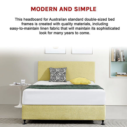 Linen Fabric Double Bed Deluxe Headboard Bedhead - Sulfur Yellow Furniture Kings Warehouse 