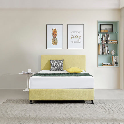 Linen Fabric Double Bed Deluxe Headboard Bedhead - Sulfur Yellow Furniture Kings Warehouse 