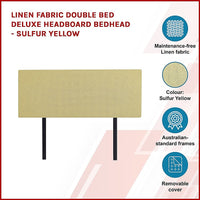 Linen Fabric Double Bed Deluxe Headboard Bedhead - Sulfur Yellow Furniture Kings Warehouse 