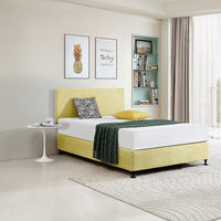 Linen Fabric Double Bed Deluxe Headboard Bedhead - Sulfur Yellow Furniture Kings Warehouse 