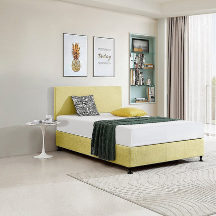 Linen Fabric Double Bed Deluxe Headboard Bedhead - Sulfur Yellow Furniture Kings Warehouse 
