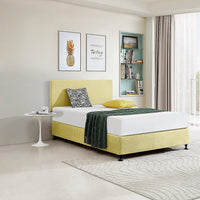 Linen Fabric Double Bed Deluxe Headboard Bedhead - Sulfur Yellow Kings Warehouse 