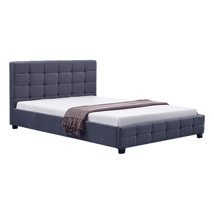 Linen Fabric Double Deluxe Bed Frame Grey Kings Warehouse 