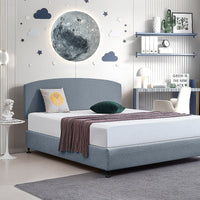 Linen Fabric King Bed Curved Headboard Bedhead - Berlin Blue Furniture Kings Warehouse 