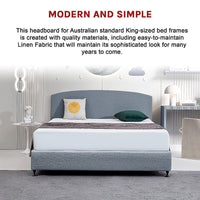 Linen Fabric King Bed Curved Headboard Bedhead - Berlin Blue Furniture Kings Warehouse 