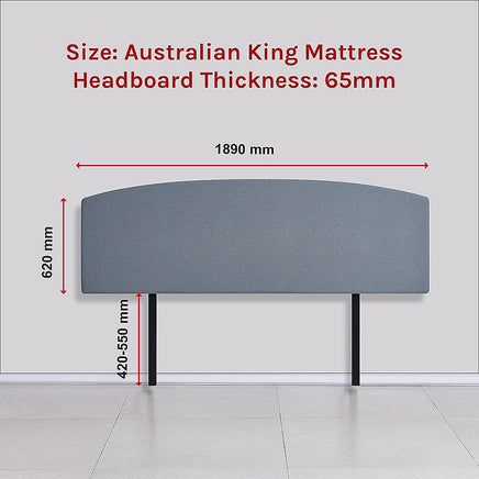 Linen Fabric King Bed Curved Headboard Bedhead - Berlin Blue Furniture Kings Warehouse 