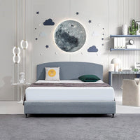 Linen Fabric King Bed Curved Headboard Bedhead - Berlin Blue Furniture Kings Warehouse 
