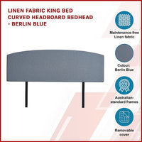 Linen Fabric King Bed Curved Headboard Bedhead - Berlin Blue Furniture Kings Warehouse 